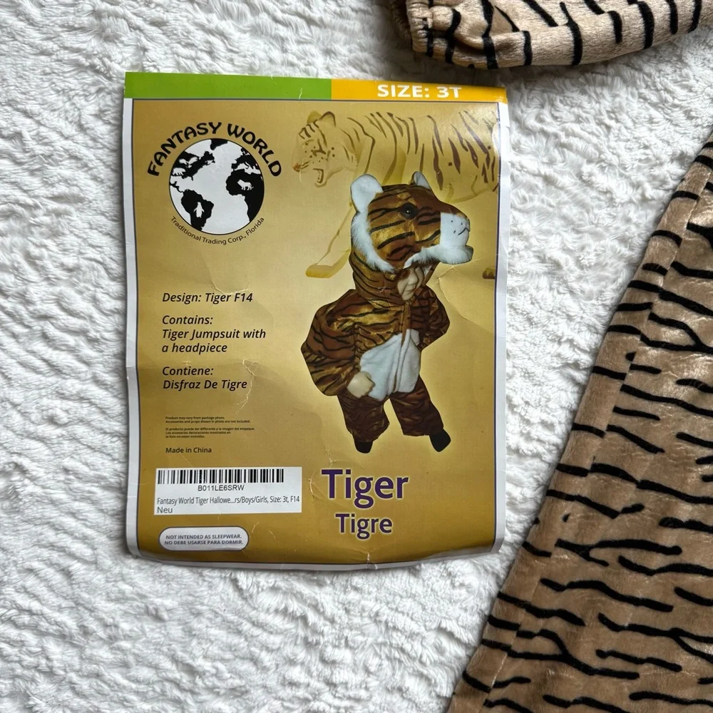 Tiger Halloween Costume Hooded Jumpsuit Boys Girls Kids 3T Toddler Jungle Animal